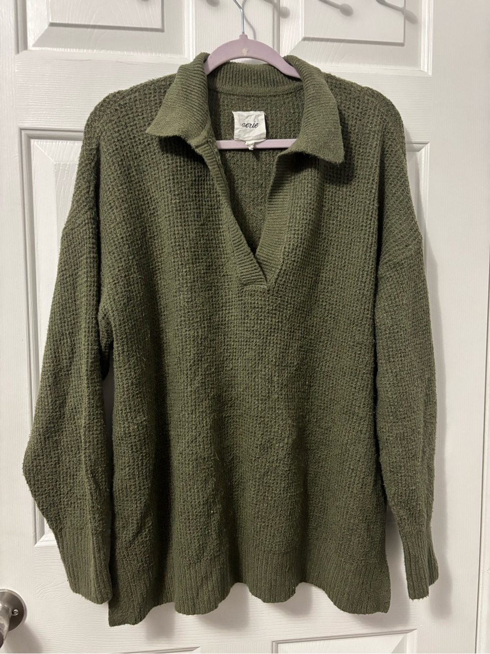 Cozy Olive Green Collared Oversized Sweater Size Medium